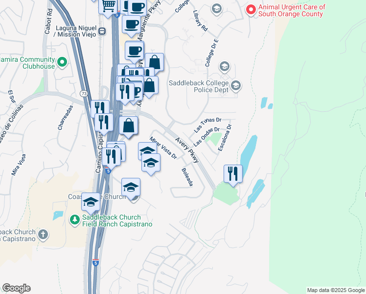 map of restaurants, bars, coffee shops, grocery stores, and more near 26531 Jacinto Drive in Mission Viejo
