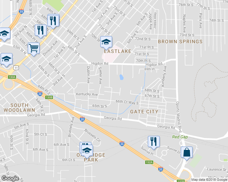 map of restaurants, bars, coffee shops, grocery stores, and more near 6701 Frankfort Avenue in Birmingham