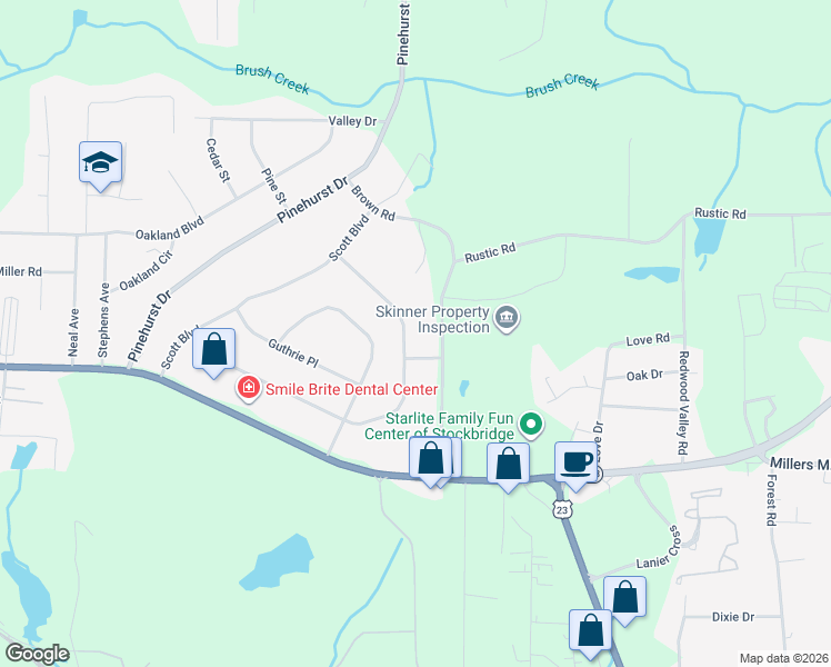 map of restaurants, bars, coffee shops, grocery stores, and more near 360 Charlotte Boulevard in Stockbridge