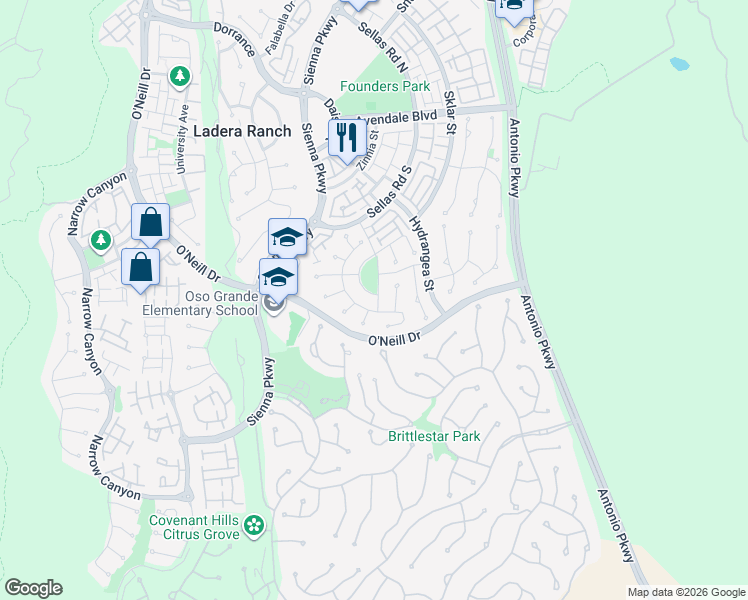 map of restaurants, bars, coffee shops, grocery stores, and more near 63 Tuberose Street in Ladera Ranch