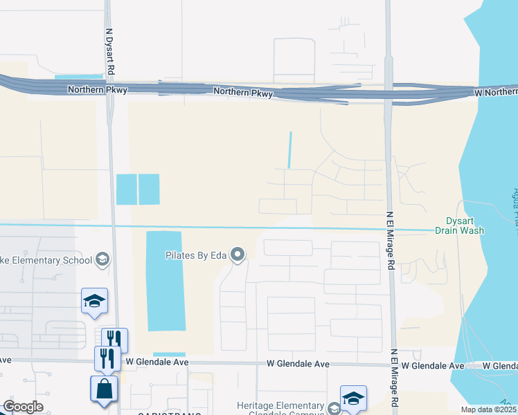 map of restaurants, bars, coffee shops, grocery stores, and more near North 127th Avenue in Maricopa County