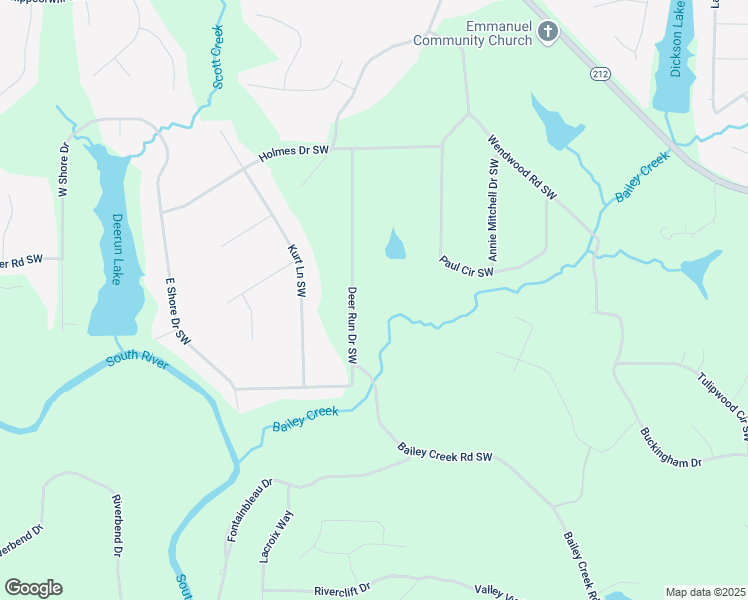 map of restaurants, bars, coffee shops, grocery stores, and more near 5380 Deer Run Drive Southwest in Conyers