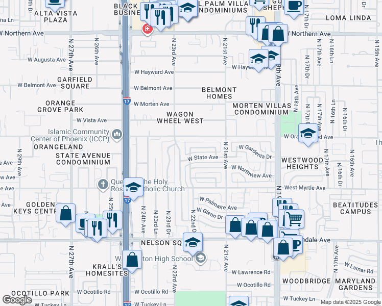 map of restaurants, bars, coffee shops, grocery stores, and more near 2226 West State Avenue in Phoenix