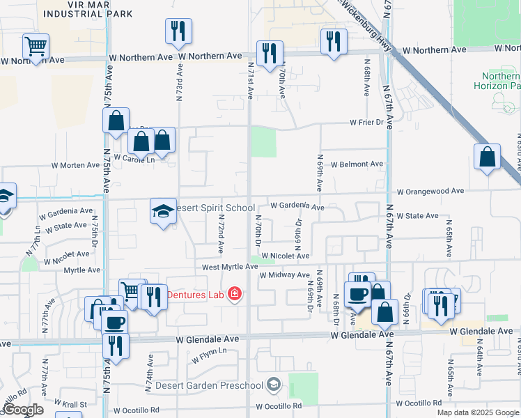 map of restaurants, bars, coffee shops, grocery stores, and more near 7016 West State Avenue in Glendale