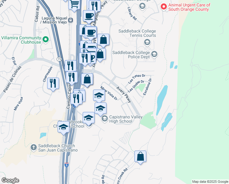 map of restaurants, bars, coffee shops, grocery stores, and more near 26492 Jacinto Drive in Mission Viejo