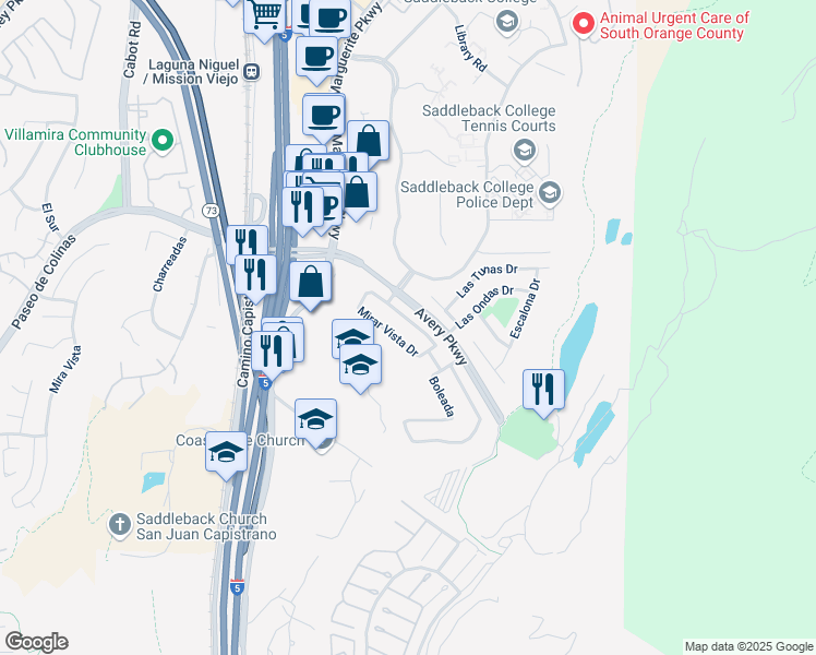 map of restaurants, bars, coffee shops, grocery stores, and more near 26492 Jacinto Drive in Mission Viejo