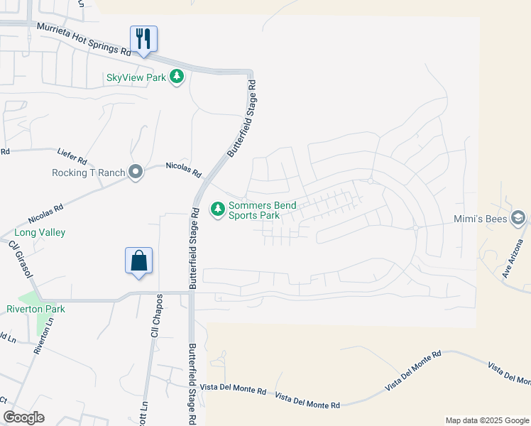 map of restaurants, bars, coffee shops, grocery stores, and more near 32312 Brunello Way in Temecula