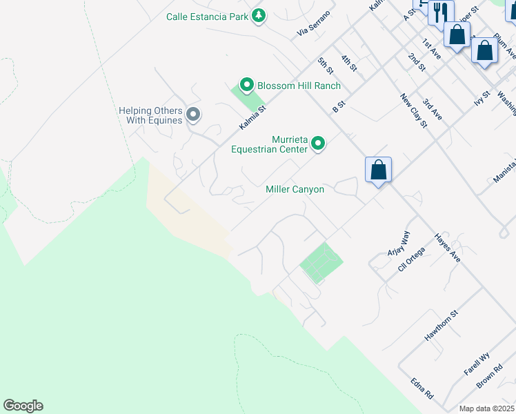 map of restaurants, bars, coffee shops, grocery stores, and more near 42915 Juniper Street in Murrieta