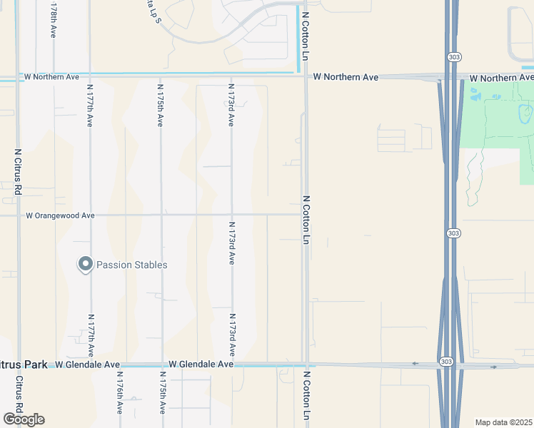 map of restaurants, bars, coffee shops, grocery stores, and more near North Cotton Lane in Waddell