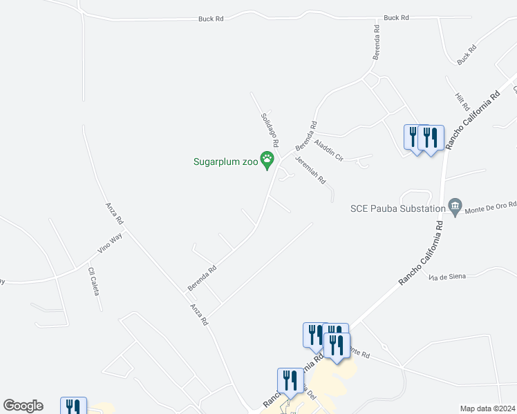 map of restaurants, bars, coffee shops, grocery stores, and more near 39845 Berenda Road in Temecula