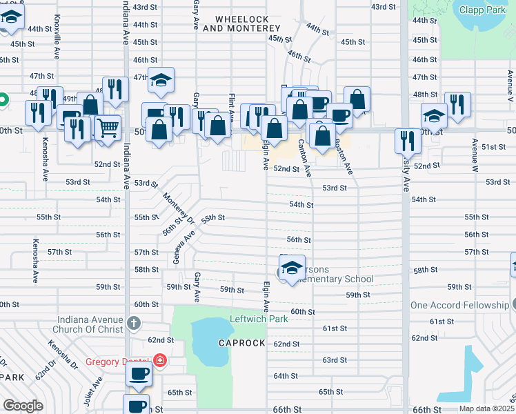 map of restaurants, bars, coffee shops, grocery stores, and more near 3008 55th Street in Lubbock