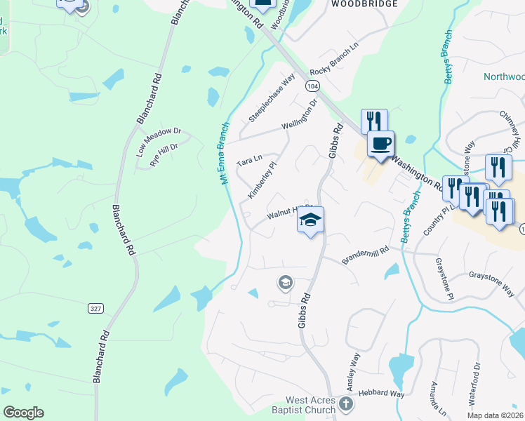 map of restaurants, bars, coffee shops, grocery stores, and more near 604 Barberry Court in Evans