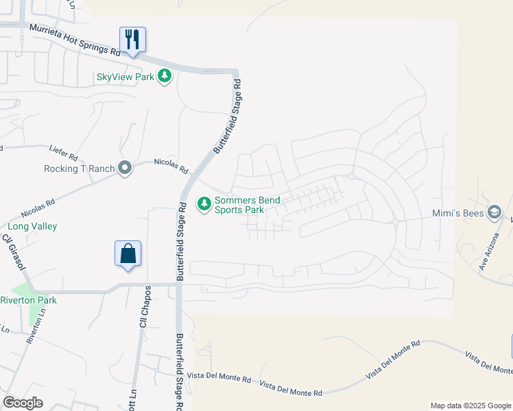 map of restaurants, bars, coffee shops, grocery stores, and more near 32336 Brunello Way in Temecula
