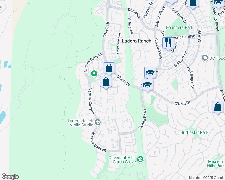 map of restaurants, bars, coffee shops, grocery stores, and more near 46 Hinterland Way in Mission Viejo