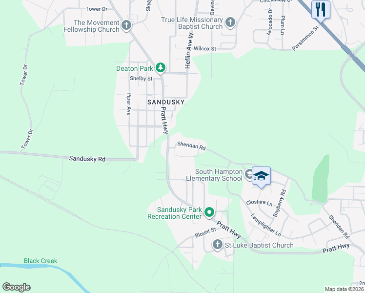 map of restaurants, bars, coffee shops, grocery stores, and more near 644 Sheridan Place in Birmingham