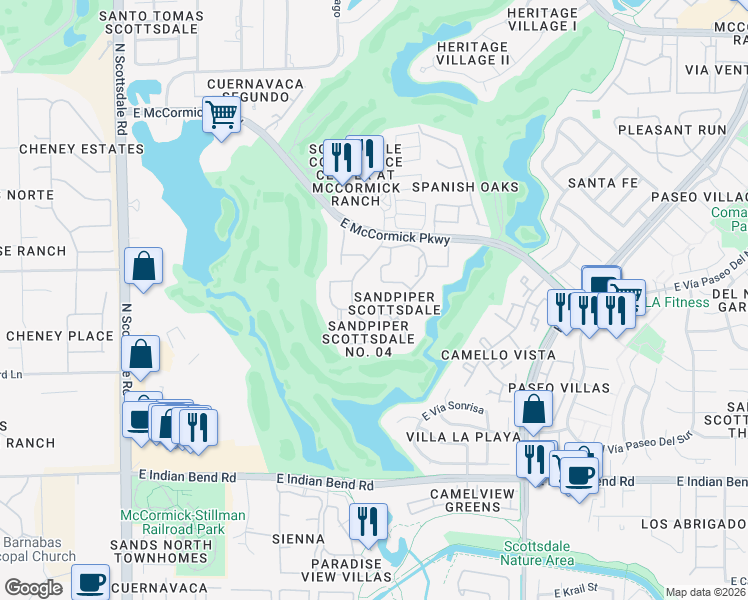 map of restaurants, bars, coffee shops, grocery stores, and more near 7408 North Yuma Road in Scottsdale