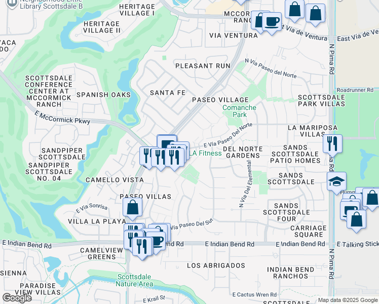 map of restaurants, bars, coffee shops, grocery stores, and more near 8333 East Vía Paseo Del Norte in Scottsdale