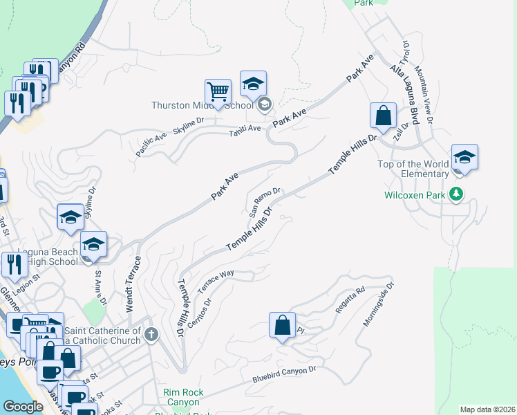 map of restaurants, bars, coffee shops, grocery stores, and more near 1981 San Remo Drive in Laguna Beach