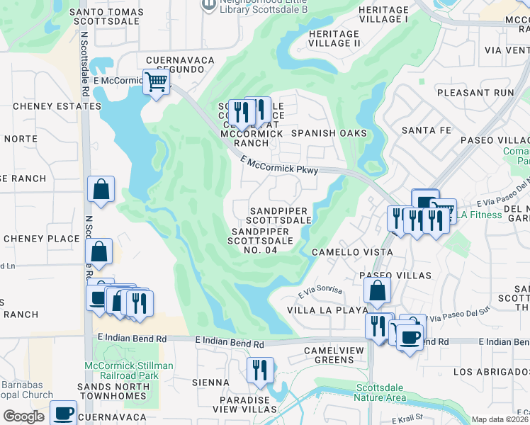 map of restaurants, bars, coffee shops, grocery stores, and more near 7408 North Yuma Road in Scottsdale