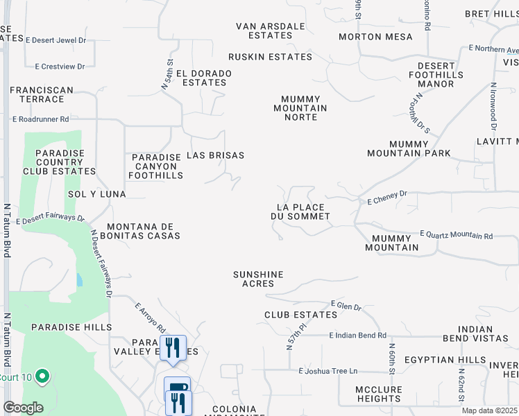 map of restaurants, bars, coffee shops, grocery stores, and more near 5678 East Cheney Drive in Paradise Valley