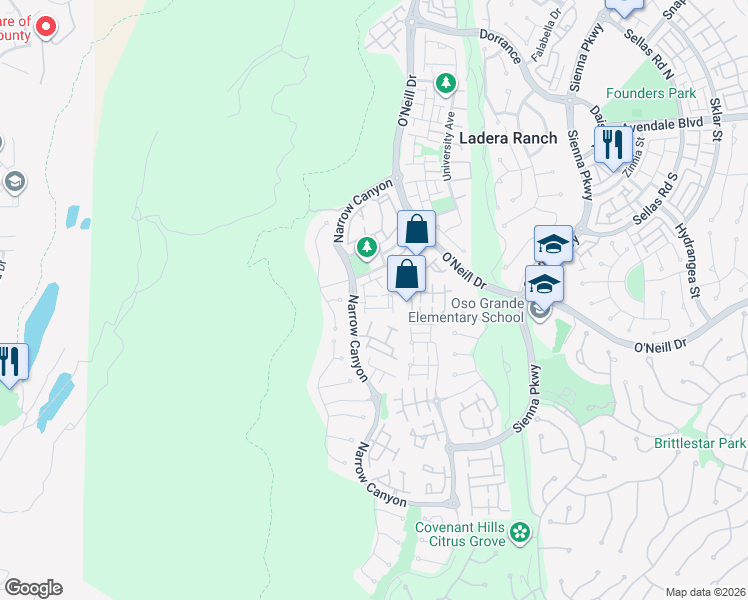 map of restaurants, bars, coffee shops, grocery stores, and more near 10 Leffington Place in Ladera Ranch