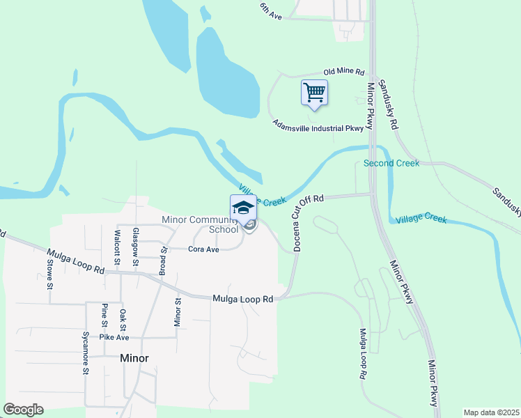 map of restaurants, bars, coffee shops, grocery stores, and more near 2905 Docena Cut Off Road in Birmingham
