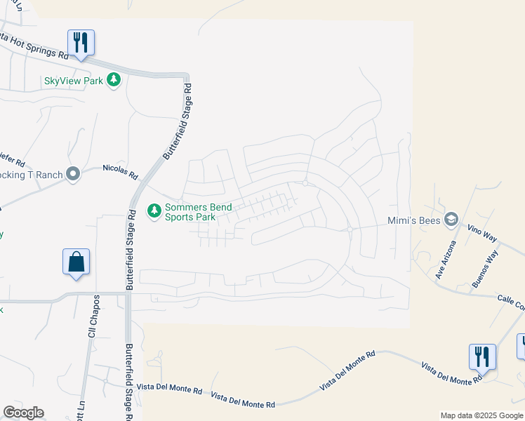 map of restaurants, bars, coffee shops, grocery stores, and more near 32687 Brunello Way in Temecula