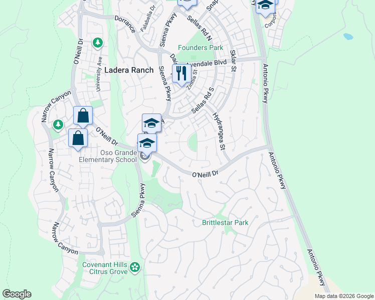 map of restaurants, bars, coffee shops, grocery stores, and more near 34 Celestine Circle in Mission Viejo