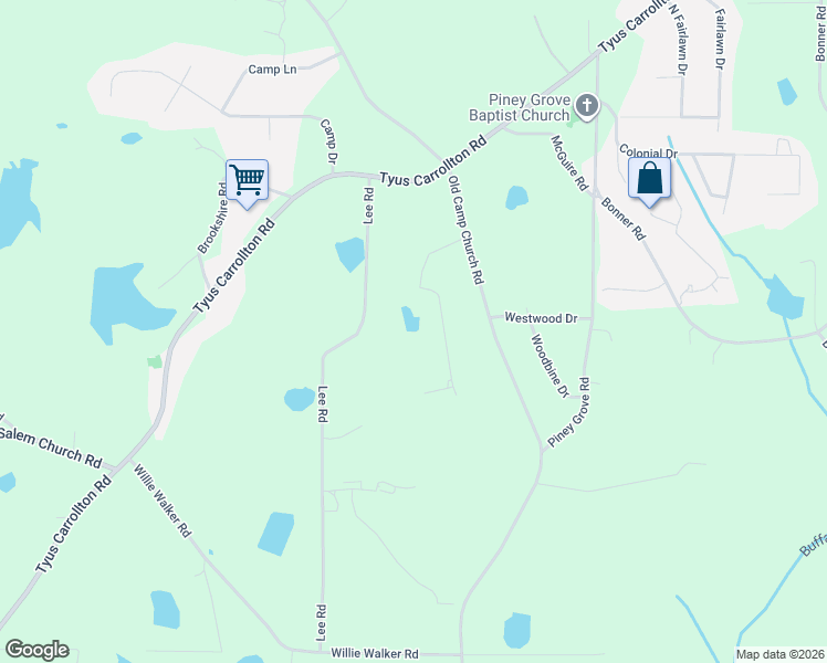 map of restaurants, bars, coffee shops, grocery stores, and more near 515 Old Camp Church Road in Carrollton