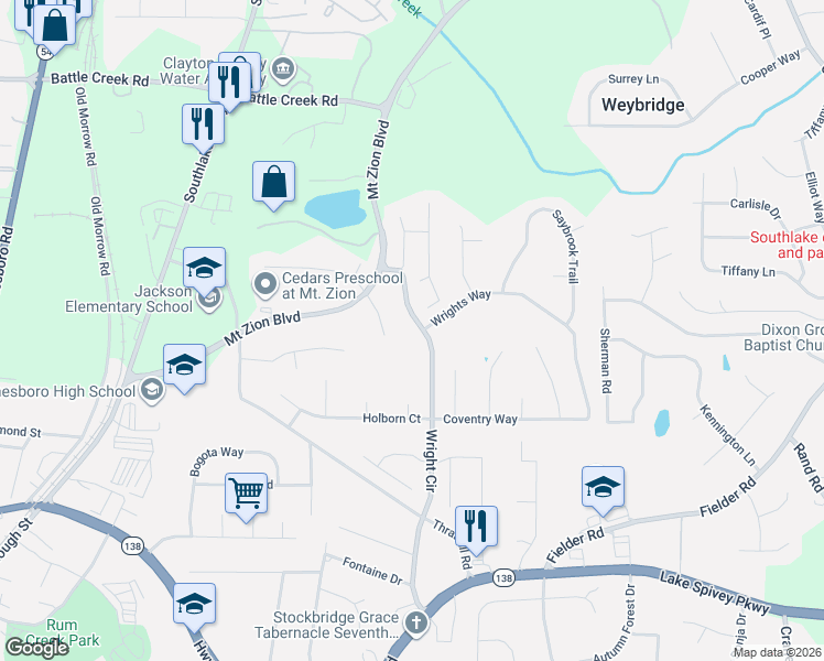 map of restaurants, bars, coffee shops, grocery stores, and more near 7673 Wright Circle in Jonesboro