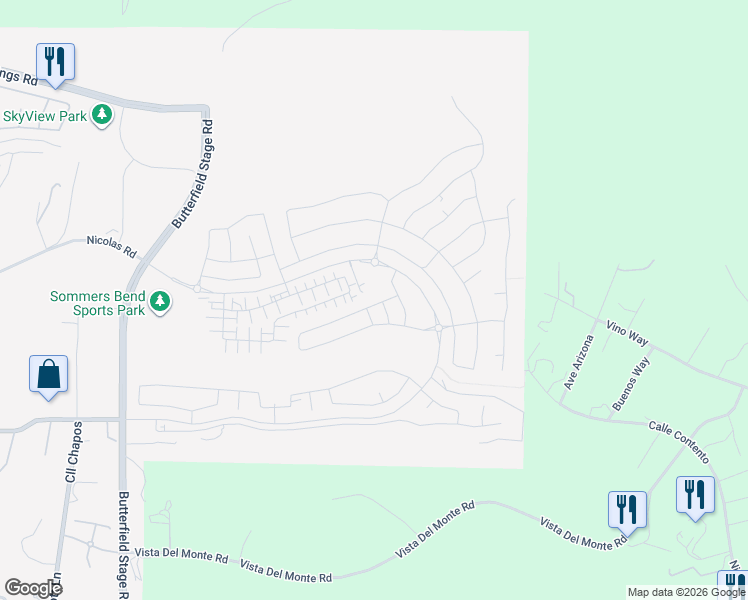map of restaurants, bars, coffee shops, grocery stores, and more near 32314 Penstemon Way in Temecula