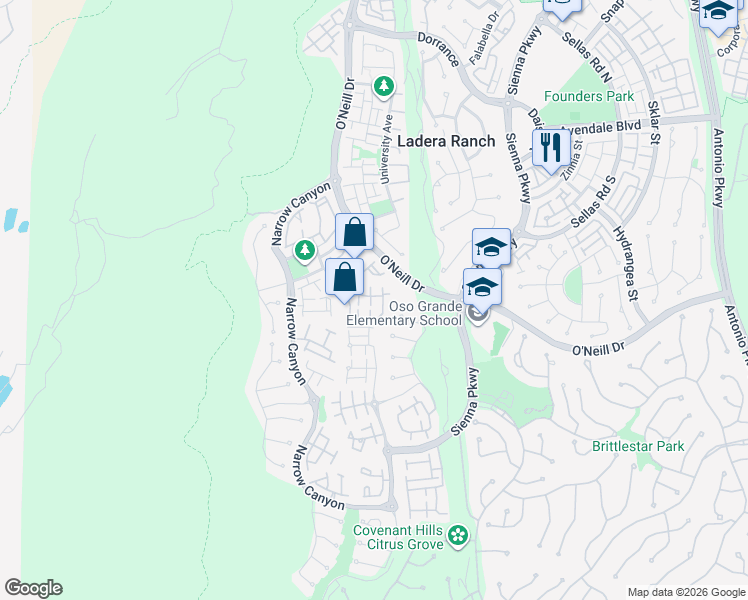 map of restaurants, bars, coffee shops, grocery stores, and more near 46 Valmont Way in Ladera Ranch