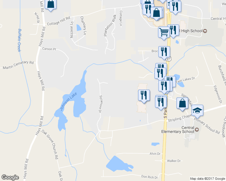 map of restaurants, bars, coffee shops, grocery stores, and more near 104 Reserve Drive in Carrollton