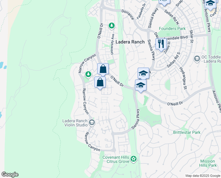 map of restaurants, bars, coffee shops, grocery stores, and more near 64 Valmont Way in Mission Viejo