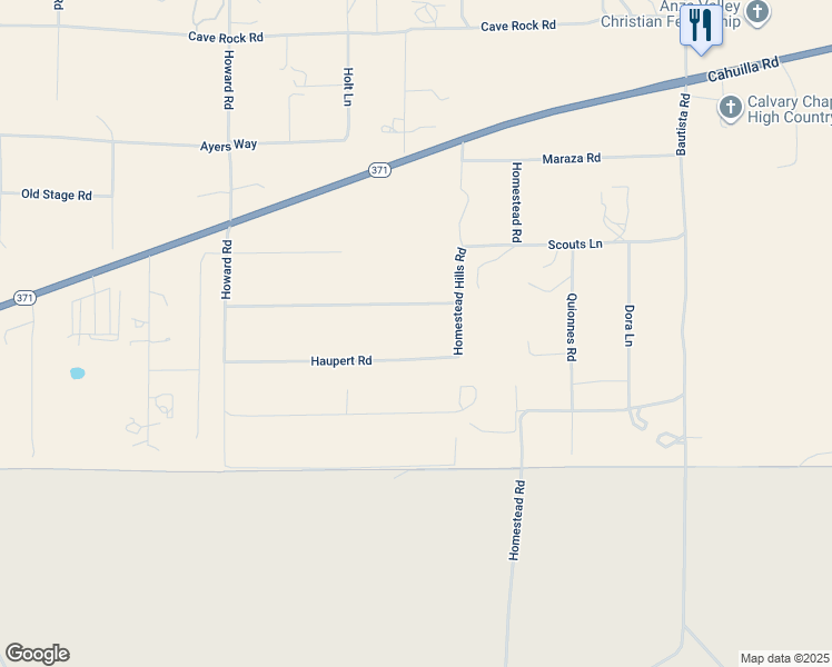 map of restaurants, bars, coffee shops, grocery stores, and more near 54410 Haupert Road in Anza