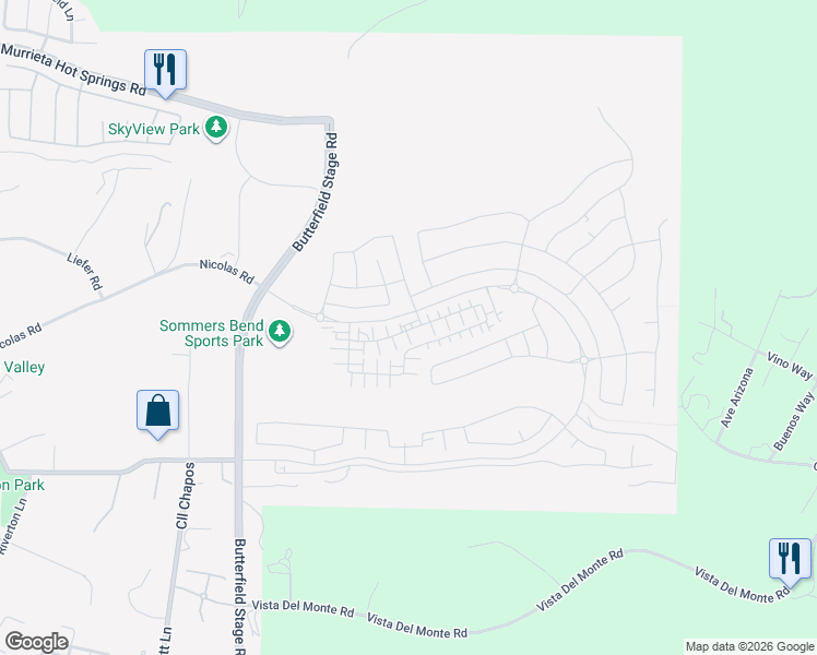 map of restaurants, bars, coffee shops, grocery stores, and more near 32592 Brunello Way in Temecula