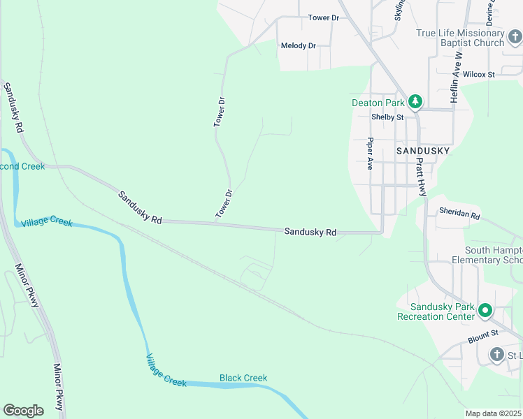 map of restaurants, bars, coffee shops, grocery stores, and more near 677 Sandusky Road in Birmingham