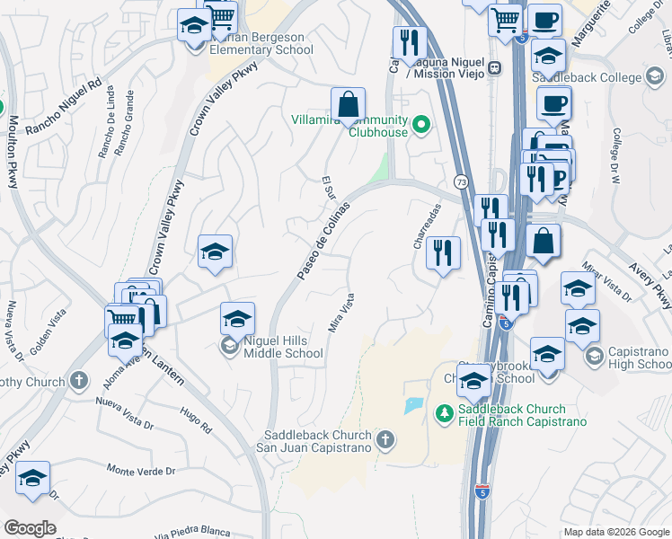 map of restaurants, bars, coffee shops, grocery stores, and more near 28812 Mira Vista in Laguna Niguel
