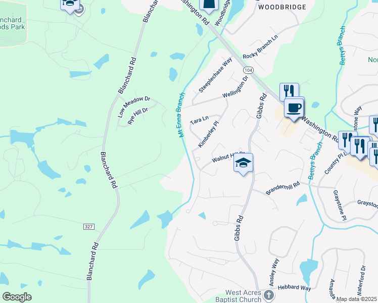 map of restaurants, bars, coffee shops, grocery stores, and more near 616 Kimberley Place in Evans