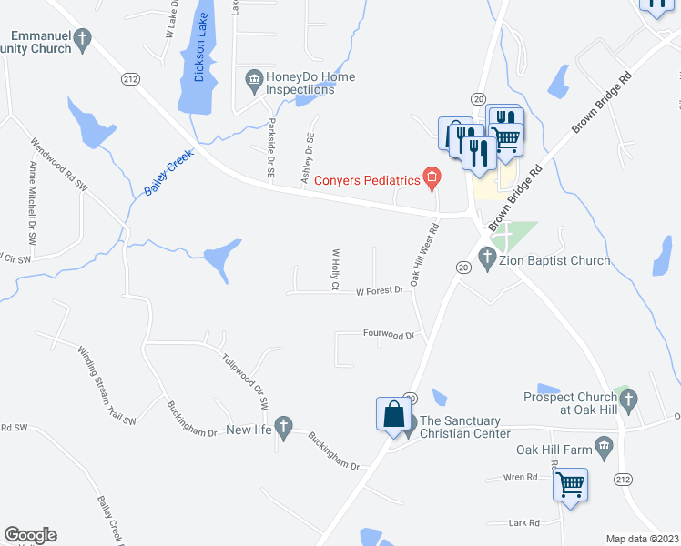 map of restaurants, bars, coffee shops, grocery stores, and more near 30 West Holly Court in Covington