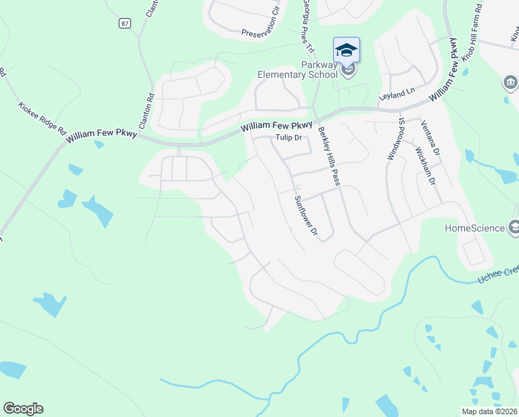 map of restaurants, bars, coffee shops, grocery stores, and more near 2567 William Few Parkway in Evans