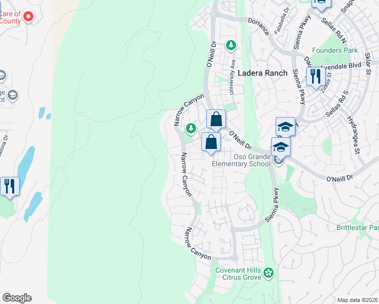 map of restaurants, bars, coffee shops, grocery stores, and more near 1 Queensberry Drive in Ladera Ranch
