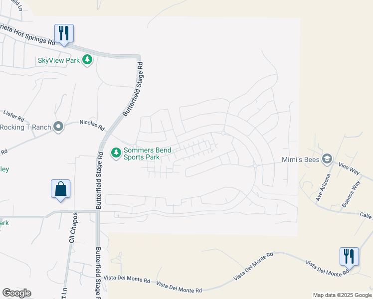map of restaurants, bars, coffee shops, grocery stores, and more near 32629 Brunello Way in Temecula