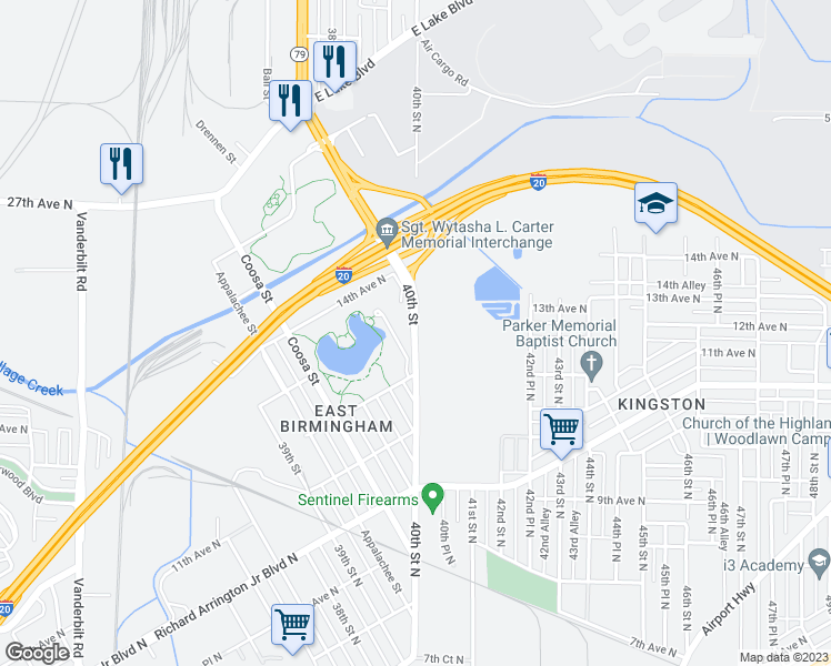 map of restaurants, bars, coffee shops, grocery stores, and more near 1109 40th Street in Birmingham