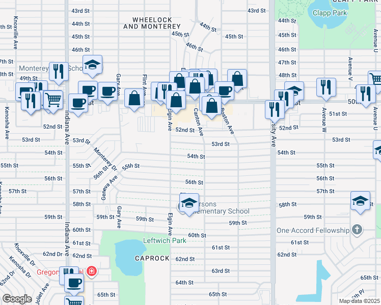map of restaurants, bars, coffee shops, grocery stores, and more near 2807 54th Street in Lubbock