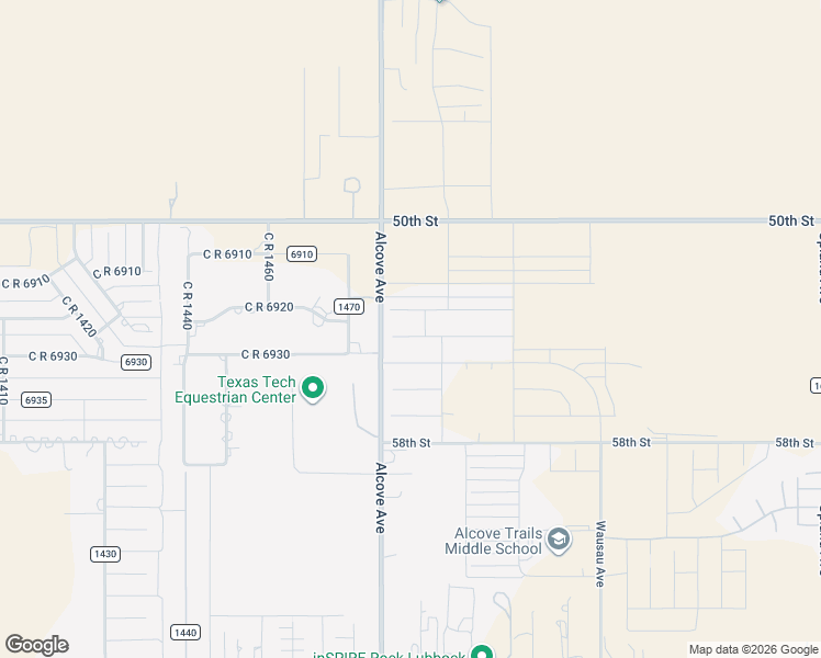 map of restaurants, bars, coffee shops, grocery stores, and more near 5803 County Road 1500 in Lubbock
