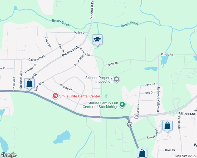 map of restaurants, bars, coffee shops, grocery stores, and more near 360 Charlotte Boulevard in Stockbridge