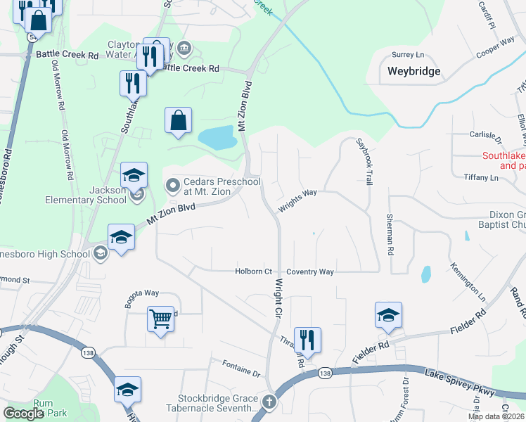 map of restaurants, bars, coffee shops, grocery stores, and more near 7673 Wright Circle in Jonesboro