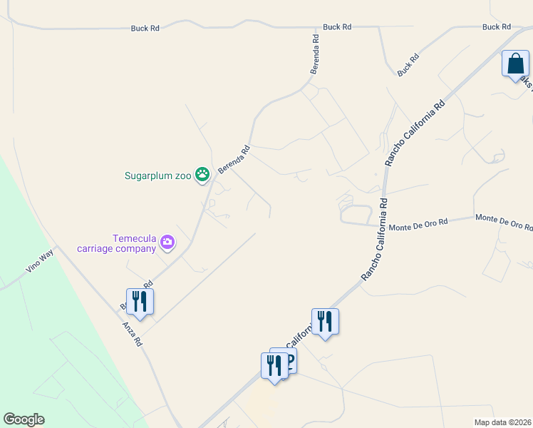 map of restaurants, bars, coffee shops, grocery stores, and more near 39815 Jeremiah Road in Temecula