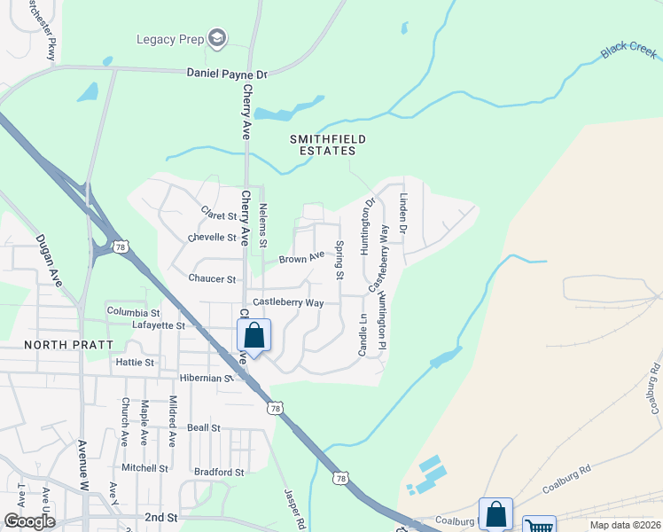 map of restaurants, bars, coffee shops, grocery stores, and more near 714 Spring Street in Birmingham